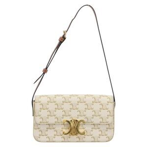 Celine Triomphe Strap Bag Monogram Canvas White Leather Handbag